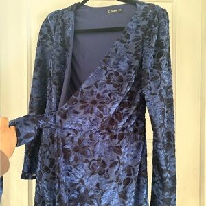 Floral Velvet Wrap Dress in Blue